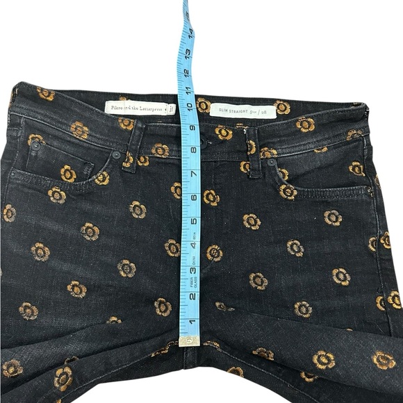 Anthropologie Pilcro Black & Copper Floral Embroidery Slim Straight Jeans Sz 28 - Picture 10 of 14